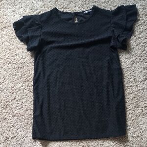 Who What Wear Black Ruffled Flutter Sleeve Blouse